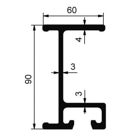 PROFIL PREČNI ALU ŠASIJE 90mm