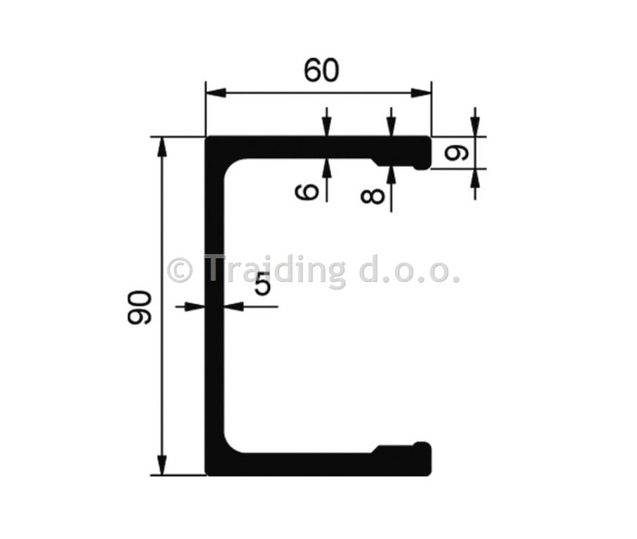 PROFIL VZDOLŽNI ALU ŠASIJE 90mm 7,7m