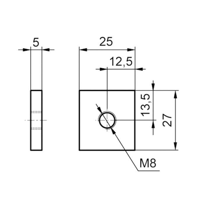 PLOŠČICA NAVOJNA M8-25x27x5mm
