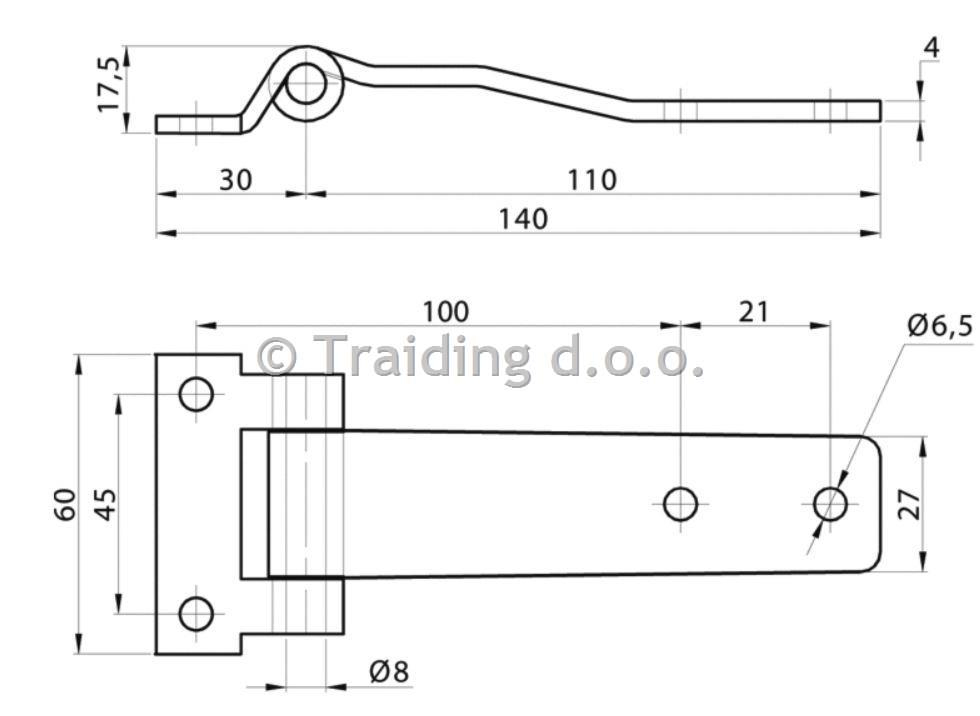 TEČAJ FURGONSKI INOX 140mm110mm