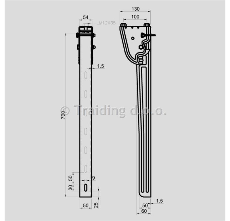 NOSILEC BOČNE ZAŠČITE INOX 700mm