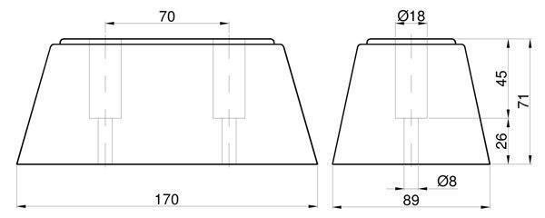 ODBOJNIK GUMI 2 LUKNJI 170X89X71-70