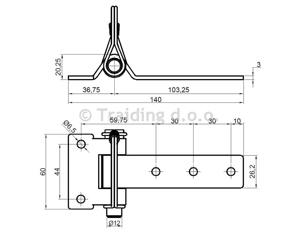 TEČAJ FURGONSKI 140/103mm, Zn