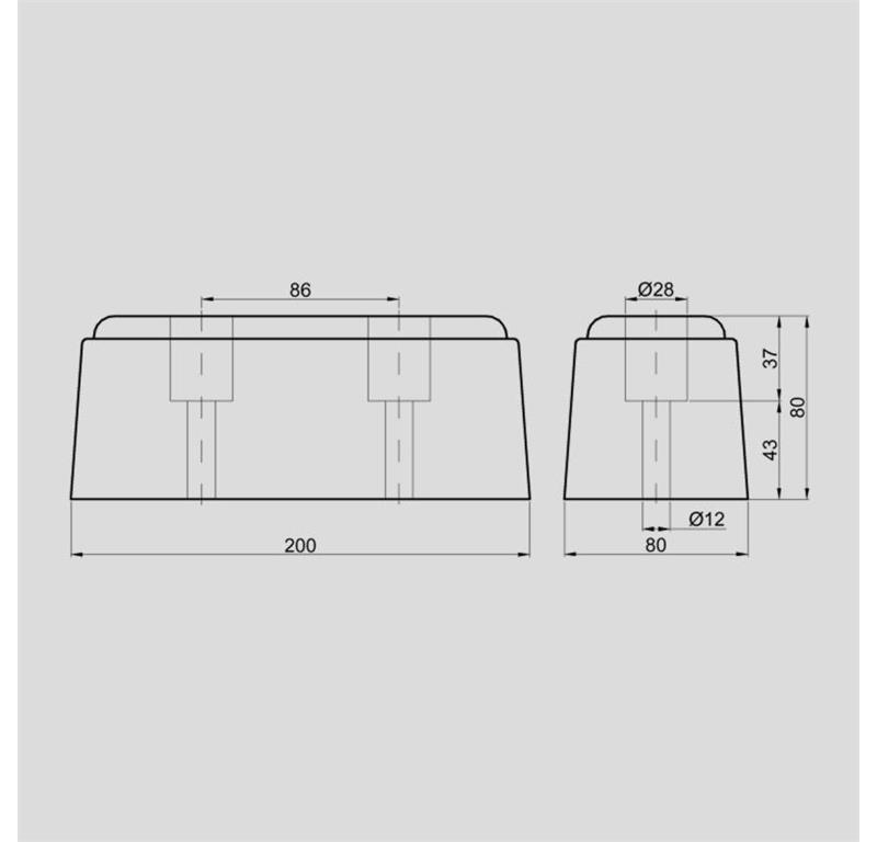 ODBOJNIK GUMI 200X80X80 DVE LUKNJI