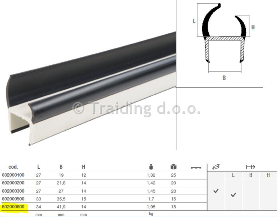 TESNILO PVC L:33 B:35,5 H:15 ČRNSIV 3,2m
