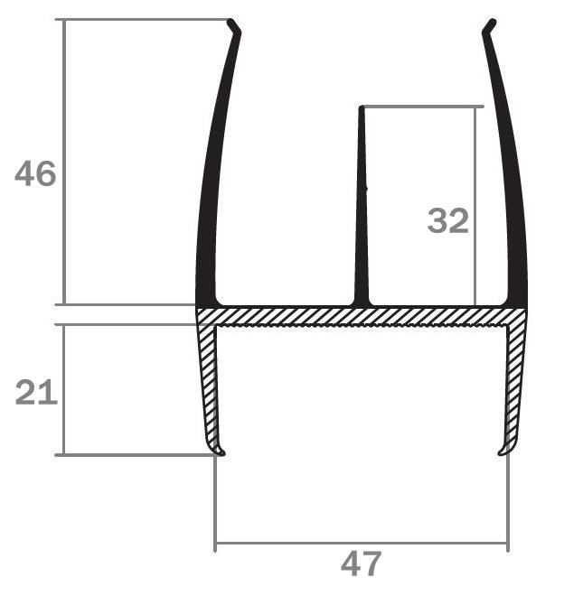 TESNILO PVC L:46 B:47H:23 ČRN/SIV 2,5m