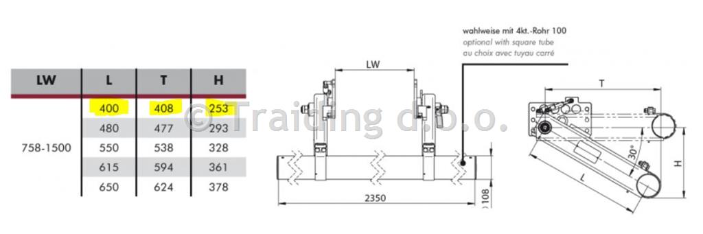 ODBIJAČ DVIŽNI WUF105K 2350-400 Zn